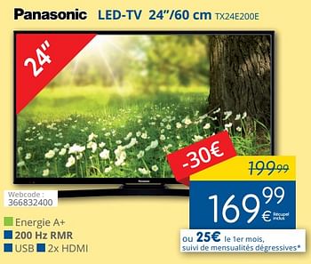 Promotions Panasonic led-tv 24``-60 cm tx24e200e - Panasonic - Valide de 29/03/2018 à 28/04/2018 chez Eldi