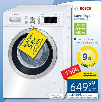 Promotions Bosch lave-linge waw28462fg - Bosch - Valide de 29/03/2018 à 28/04/2018 chez Eldi