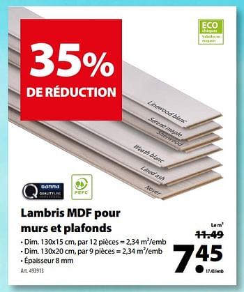 Promotions Lambris mdf pour murs et plafonds - Produit maison - Gamma - Valide de 11/04/2018 à 23/04/2018 chez Gamma