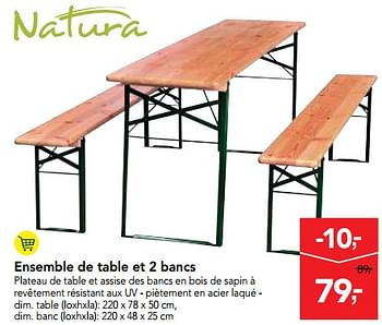 Promoties Ensemble de table et 2 bancs - Natura - Geldig van 11/04/2018 tot 24/04/2018 bij Makro
