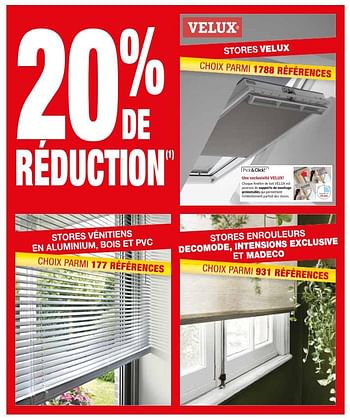 Promotions 20% de réduction stores vénitiens en aluminium, bois et pvc - Produit maison - Brico - Valide de 11/04/2018 à 23/04/2018 chez Brico