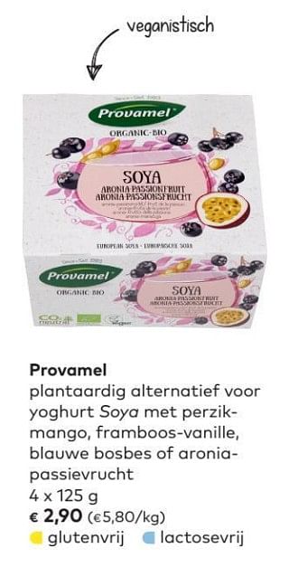 Promoties Provamel plantaardig alternatief voor yoghurt soya met perzik- mango, - Provamel - Geldig van 04/04/2018 tot 01/05/2018 bij Bioplanet