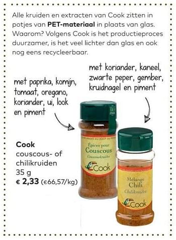 Promoties Cook couscous- of chilikruiden - Cook - Geldig van 04/04/2018 tot 01/05/2018 bij Bioplanet