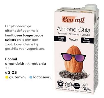 Promoties Ecomil amandeldrink met chia - Ecomil - Geldig van 04/04/2018 tot 01/05/2018 bij Bioplanet