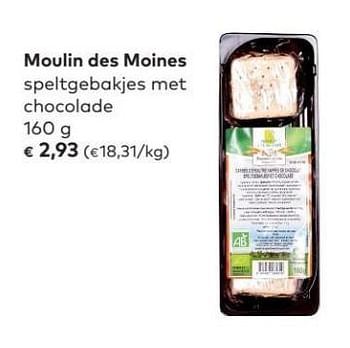 Promoties Moulin des moines speltgebakjes rnet chocolade - Moulin des Moines - Geldig van 04/04/2018 tot 01/05/2018 bij Bioplanet