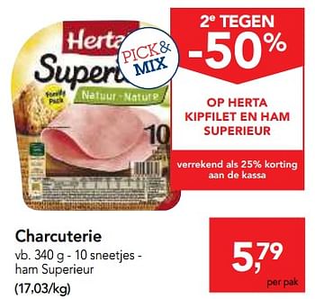 Promoties Charcuterie ham superieur - Herta - Geldig van 11/04/2018 tot 24/04/2018 bij Makro