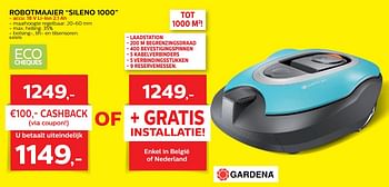 Promoties Gardena robotmaaier sileno 1000 - Gardena - Geldig van 28/03/2018 tot 30/06/2018 bij Hubo