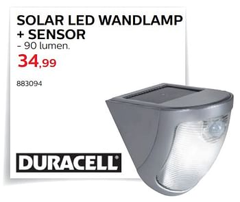 Promotions Solar led wandlamp + sensor - Duracell - Valide de 28/03/2018 à 30/06/2018 chez Hubo