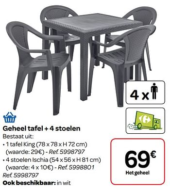 Promoties Geheel tafel + 4 stoelen - Huismerk - Carrefour  - Geldig van 30/03/2018 tot 30/06/2018 bij Carrefour