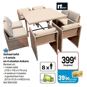 Promotions Geheel tafel + 4 zetels en 4 stoelen ankara - Produit maison - Carrefour  - Valide de 30/03/2018 à 30/06/2018 chez Carrefour