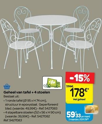 Promotions Geheel van tafel + 4 stoelen - Produit maison - Carrefour  - Valide de 30/03/2018 à 30/06/2018 chez Carrefour