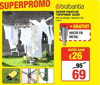 Promotions Sechoir parapluie `topspinner` silver - Brabantia - Valide de 05/04/2018 à 22/04/2018 chez HandyHome