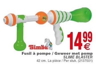 Promotions Simba fusil à pompe - geweer met pomp slime blaster - Simba - Valide de 10/04/2018 à 23/04/2018 chez Cora