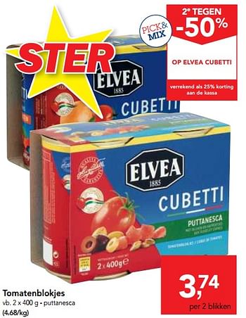 Promotions Cubetti tomatenblokjes puttanesca - Elvea - Valide de 11/04/2018 à 24/04/2018 chez Makro