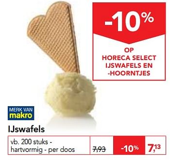 Promoties Horeca select ijswafels hartvormig - Huismerk - Makro - Geldig van 11/04/2018 tot 24/04/2018 bij Makro
