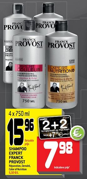 Promoties Shampoo expert franck provost réparation, densité, color of nutrition - Franck Provost - Geldig van 11/04/2018 tot 24/04/2018 bij Match