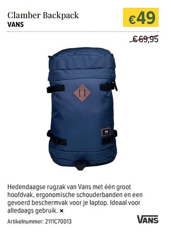 Promoties Clamber backpack - Vans - Geldig van 21/03/2018 tot 30/04/2018 bij A.S.Adventure