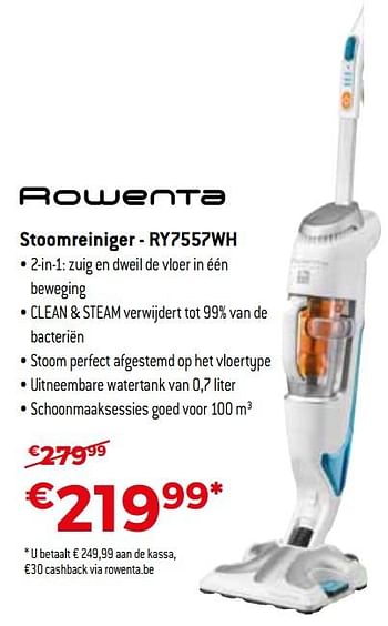 Promoties Rowenta stoomreiniger ry7557wh - Rowenta - Geldig van 03/04/2018 tot 30/04/2018 bij Exellent