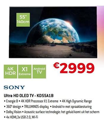 Promoties Sony ultra hd oled tv kd55a1b - Sony - Geldig van 03/04/2018 tot 30/04/2018 bij Exellent