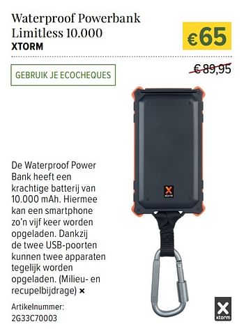 Promoties Waterproof powerbank limitless 10.000 - Xtorm - Geldig van 21/03/2018 tot 30/04/2018 bij A.S.Adventure