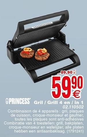 Promoties Princess grill 4 en - in 1 02.110502 - Princess - Geldig van 10/04/2018 tot 23/04/2018 bij Cora