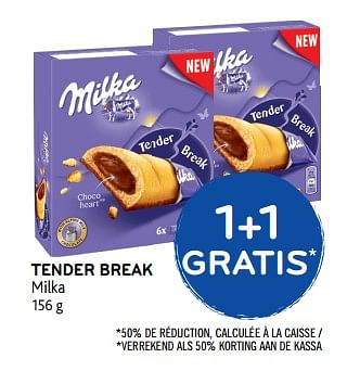 Promotions Tender break milka 1 + 1 gratis - Milka - Valide de 11/04/2018 à 24/04/2018 chez Alvo