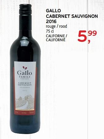 Promotions Gallo cabernet sauvignon 2016 rouge - Vins rouges - Valide de 11/04/2018 à 24/04/2018 chez Alvo