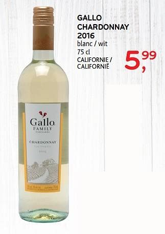 Promotions Gallo chardonnay 2016 blanc - Vins blancs - Valide de 11/04/2018 à 24/04/2018 chez Alvo
