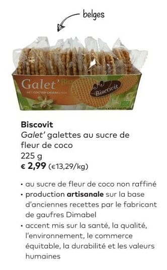 Promoties Biscovit galet` galettes au sucre de fleur de coco - Biscovit - Geldig van 04/04/2018 tot 01/05/2018 bij Bioplanet