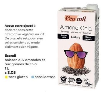 Promotions Ecomil boisson aux amandes et aux graines de chia - Ecomil - Valide de 04/04/2018 à 01/05/2018 chez Bioplanet