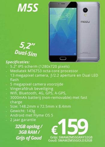 Promoties Meizu m5s - Meizu - Geldig van 01/04/2018 tot 15/05/2018 bij Compudeals