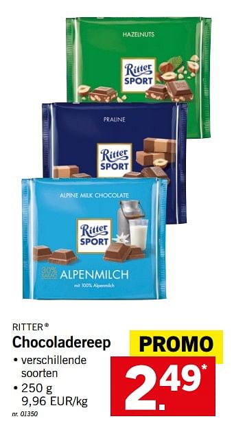 Promoties Chocoladereep - Ritter Sport - Geldig van 16/04/2018 tot 21/04/2018 bij Lidl
