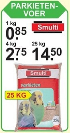 Promotions Smulti parkietenvoer - Smulti - Valide de 09/04/2018 à 28/04/2018 chez Van Cranenbroek