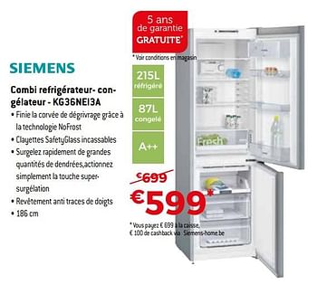 Promotions Siemens combi refrigérateur- congélateur - kg36nei3a - Siemens - Valide de 03/04/2018 à 30/04/2018 chez Exellent