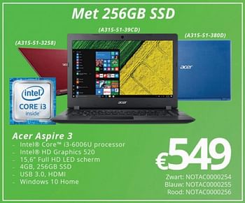 Promoties Acer aspire 3 - Acer - Geldig van 01/04/2018 tot 15/05/2018 bij Compudeals