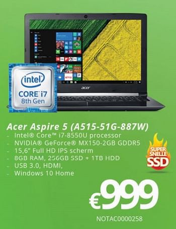 Promotions Acer aspire 5 a515-51g-887w - Acer - Valide de 01/04/2018 à 15/05/2018 chez Compudeals