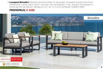 Promoties Loungeset belvedére - Jati&Kebon Garden Furniture - Geldig van 01/04/2018 tot 30/06/2018 bij Disco G.V.