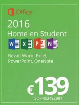 Promoties Office 2016 home en student - Microsoft - Geldig van 01/04/2018 tot 15/05/2018 bij Compudeals