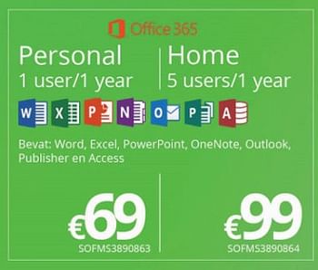 Promoties Office 365 personal 1 user-l year - Microsoft - Geldig van 01/04/2018 tot 15/05/2018 bij Compudeals
