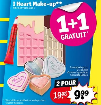Promotions I heart make-up palette d`ombres à paupières chocolate golden - Produit maison - Kruidvat - Valide de 10/04/2018 à 22/04/2018 chez Kruidvat