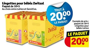 Promotions Lingettes pour bébés zwitsal paquet de 10+5 - Zwitsal - Valide de 10/04/2018 à 22/04/2018 chez Kruidvat