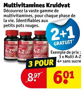Promotions Multivitamines kruidvat multi a-z 4+ sans sucre - Produit maison - Kruidvat - Valide de 10/04/2018 à 22/04/2018 chez Kruidvat