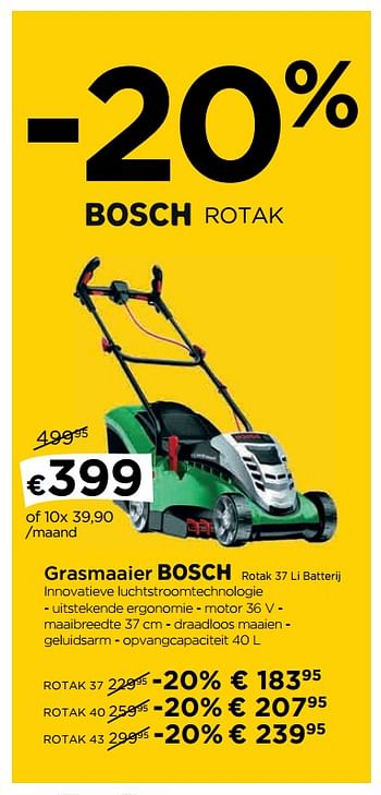 Promoties Grasmaaier bosch rotak 37 li batterij - Bosch - Geldig van 30/03/2018 tot 25/04/2018 bij Molecule
