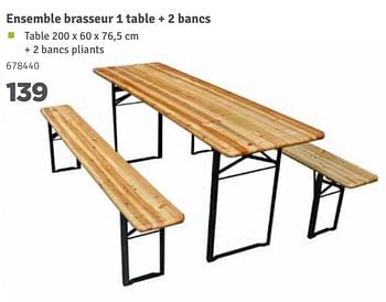 Promotions Ensemble brasseur 1 table + 2 bancs - Produit maison - Mr. Bricolage - Valide de 01/04/2018 à 30/06/2018 chez Mr. Bricolage