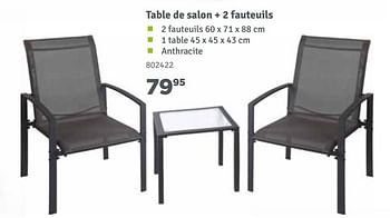Promotions Table de salon + 2 fauteuils - Produit maison - Mr. Bricolage - Valide de 01/04/2018 à 30/06/2018 chez Mr. Bricolage