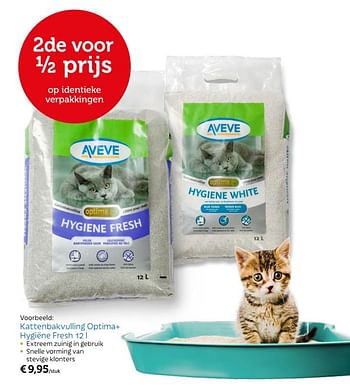 Promoties Kattenbakvulling optima+ hygiëne fresh - Huismerk - Aveve - Geldig van 11/04/2018 tot 21/04/2018 bij Aveve