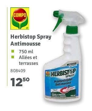 Promotions Herbistop spray antimousse - Compo - Valide de 01/04/2018 à 30/06/2018 chez Mr. Bricolage