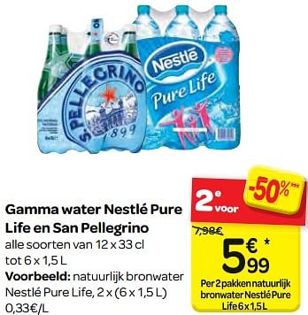 Promoties Gamma water nestlé pure life en san pellegrino - Nestlé - Geldig van 11/04/2018 tot 23/04/2018 bij Carrefour