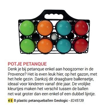 Promoties 8 plastic petanqueballen geologic - Geologic - Geldig van 01/03/2018 tot 31/05/2018 bij Decathlon