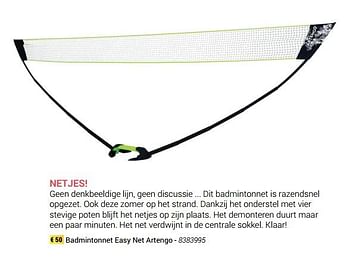 Promoties Badmintonnet easy net artengo - Artengo - Geldig van 01/03/2018 tot 31/05/2018 bij Decathlon